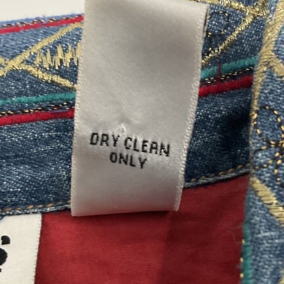 Vintage Chico's Denim Jacket Womens 2 Silk Patxhwork Designs Womens L/12 - Picture 3 of 14